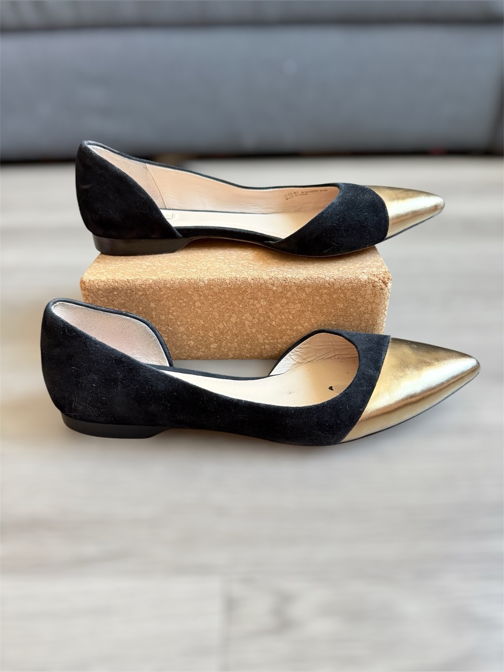 Cole Haan Grand OS d’Orsay Flat — Black Suede & Gold Cap Toe - Picture 2 of 6